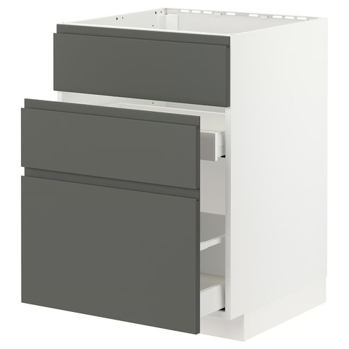 METOD / MAXIMERA Base cab f sink+3 fronts/2 drawers, white/Voxtorp dark grey, 60x60 cm