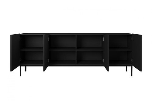 Four-Door Cabinet Nicole 200cm, matt black, black legs
