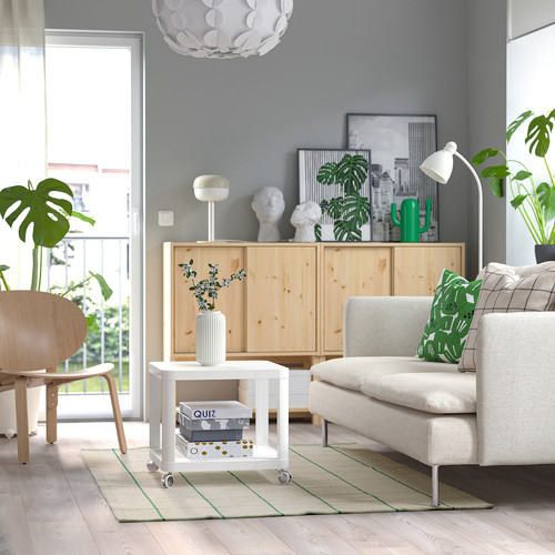 RIDSTIG Rug, flatwoven, off-white/green, 133x195 cm
