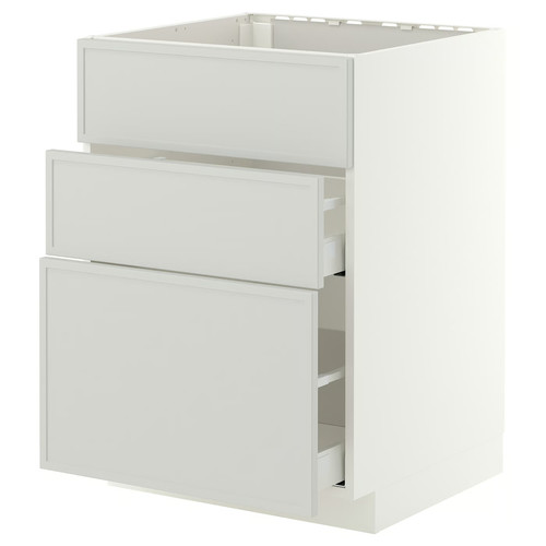 METOD/MAXIMERA Base cab f sink+3 fronts/2 drawers, white/Aspudden light grey, 60x60 cm