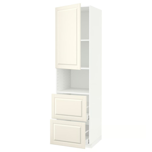 METOD / MAXIMERA Hi cab f micro w door/2 drawers, white/Bodbyn off-white, 60x60x220 cm