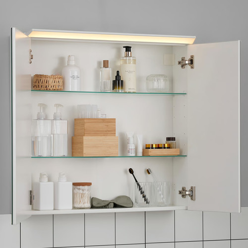 TREASJÖN Mirror cab 2 door/built-in lighting, 80x17x75 cm