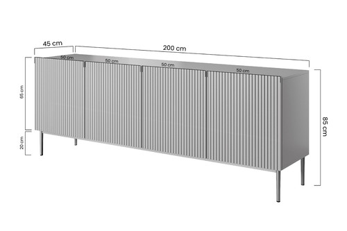 Four-Door Cabinet Nicole 200cm, matt black, black legs