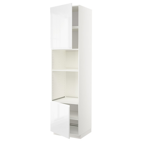 METOD Hi cb f oven/micro w 2 drs/shelves, white/Voxtorp high-gloss/white, 60x60x240 cm