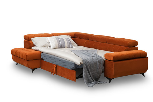 Corner Sofa-Bed Left Dragonis Brick Red/Orange Salvador 14 Agmamito