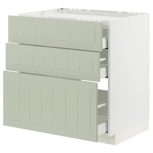 METOD / MAXIMERA Base cab f hob/3 fronts/3 drawers, white/Stensund light green, 80x60 cm