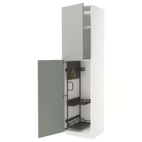 METOD High cabinet with cleaning interior, white/Havstorp light grey, 60x60x240 cm
