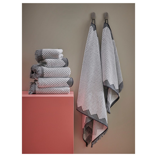 FJÄLLSTARR Bath sheet, white/grey, 100x150 cm
