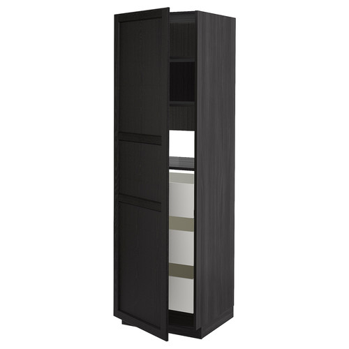 METOD / MAXIMERA High cabinet with drawers, black/Lerhyttan black stained, 60x60x200 cm