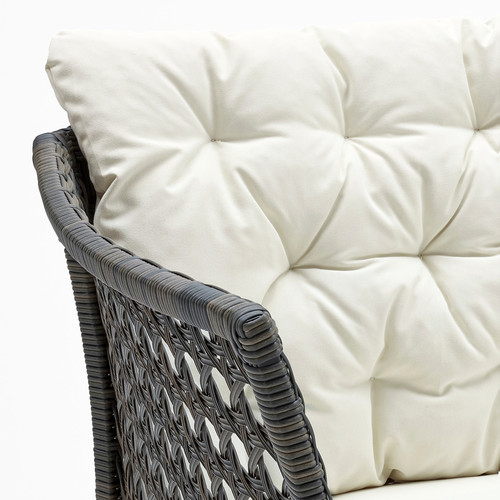 JUTHOLMEN 3-seat modular sofa, outdoor, dark grey, Kuddarna beige, 210x73 cm