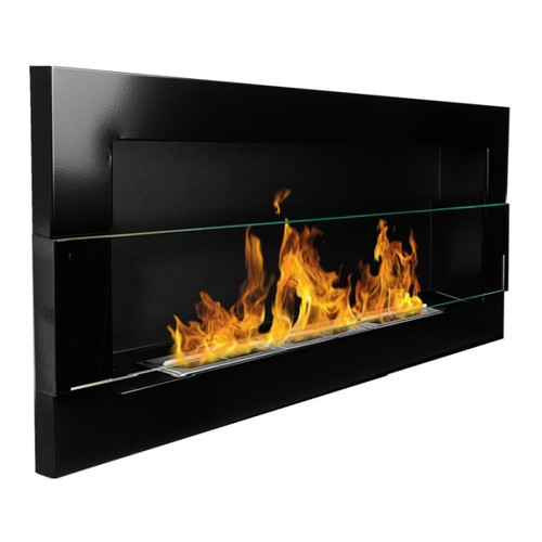 Wall-mounted Biofireplace with Glass 900 x 400 mm, high-gloss black