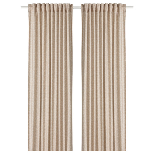 TRYSTÄVMAL Curtains, 1 pair, beige/white, 145x300 cm