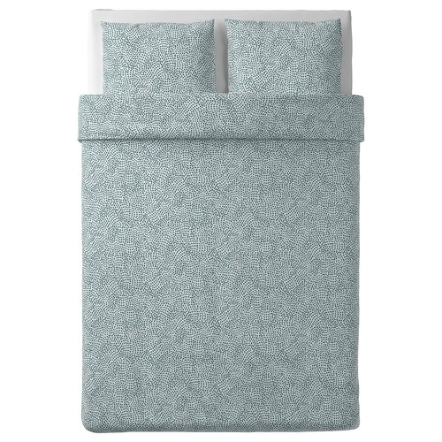 TRÄDKRASSULA Duvet cover and 2 pillowcases, white/blue, 200x200/50x60 cm