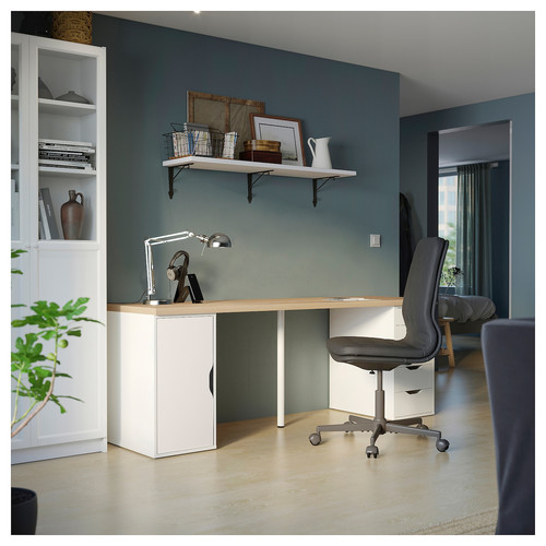 LAGKAPTEN / ALEX Desk, white stained/oak effect white, 200x60 cm
