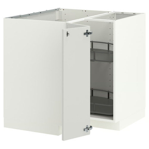 METOD Corner base cabinet with carousel, white/Aspudden light grey, 88x88 cm