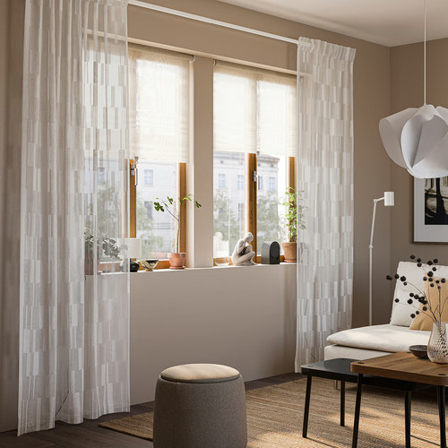 BERGNEJLIKA Net curtains, 1 pair, white/with heading tape, 145x250 cm