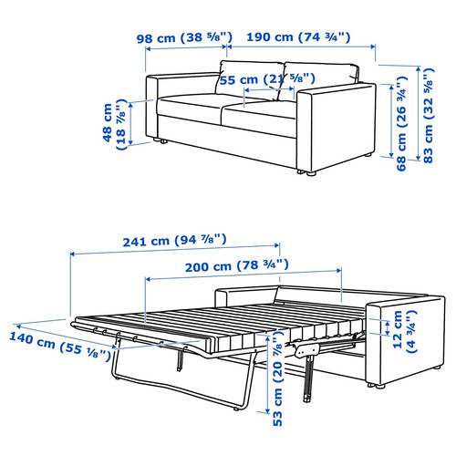 VIMLE 2-seat sofa-bed, Gunnared medium grey
