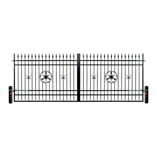 Double Swing Gate with Opening Mechanism 400 x 150 cm, galvanized, black