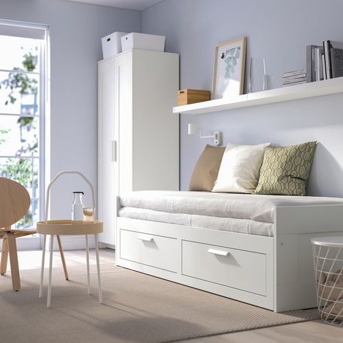 BRIMNES Day-bed w 2 drawers/2 mattresses, white/Åfjäll medium firm, 80x200 cm