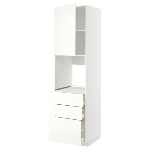 METOD / MAXIMERA High cab f oven w door/3 drawers, white/Vallstena white, 60x60x220 cm