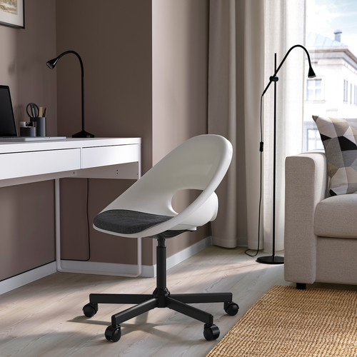 LOBERGET / MALSKÄR Swivel chair with pad, white black, dark grey
