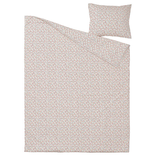 GULLNATTLJUS Duvet cover and pillowcase, white/floral pattern, 150x200/50x60 cm