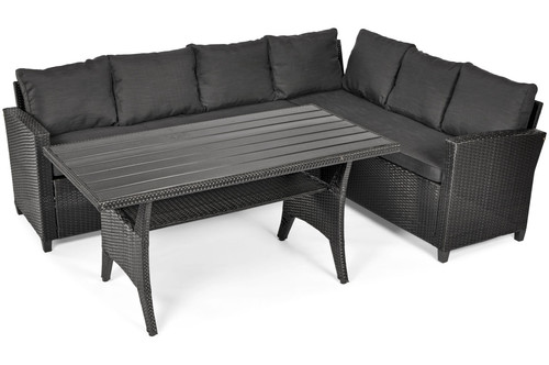 Garden Corner Sofa Set with Table, black