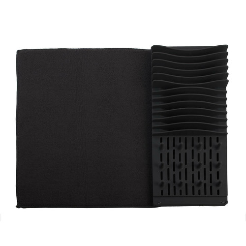Airy Dish Drying Mat with Folding Rack, black