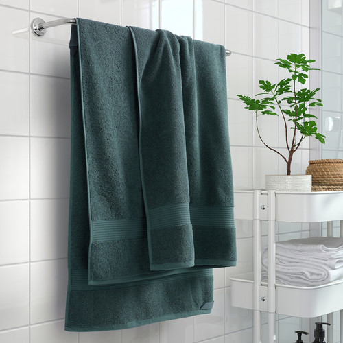 FREDRIKSJÖN Bath sheet, grey-turquoise, 100x150 cm