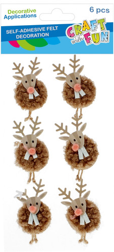 Self-Adhesive Felt Reindeer Decorations, 6 pcs