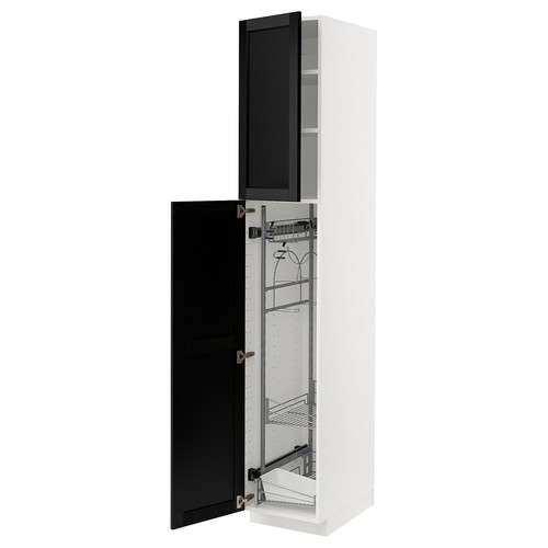 METOD High cabinet with cleaning interior, white/Lerhyttan black stained, 40x60x220 cm