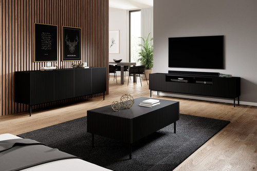 TV Cabinet Nicole 200cm, matt black, black legs