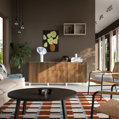 BESTÅ Storage combination with drawers, white/Lappviken/Stubbarp walnut effect, 180x42x74 cm