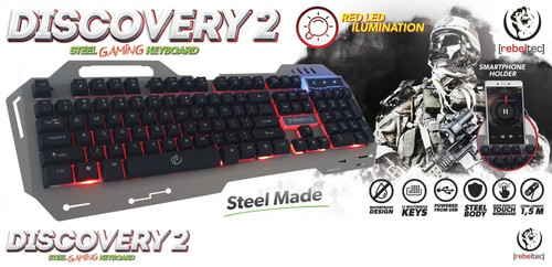Rebeltec Discovery 2 Metal Gaming Wired Keyboard, black/led