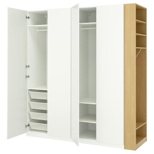 PAX / FORSAND Wardrobe combination, white white/oak effect, 220x60x236 cm