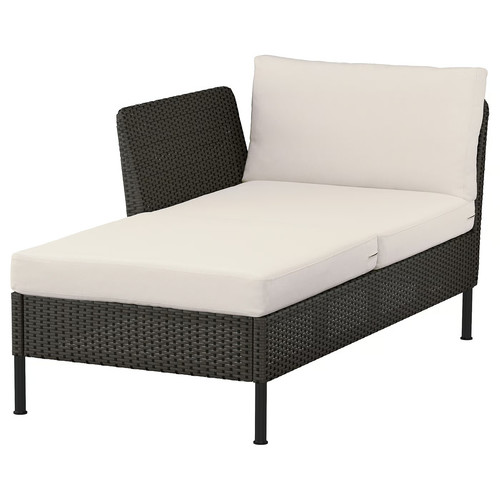 VITTSKÄR Modular chaise longue, with armrest outdoor/plastic rattan dark grey Frösön/Duvholmen beige
