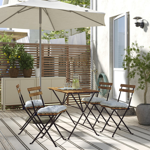 TÄRNÖ Table+4 chairs, outdoor, black/light brown stained/Klösan blue