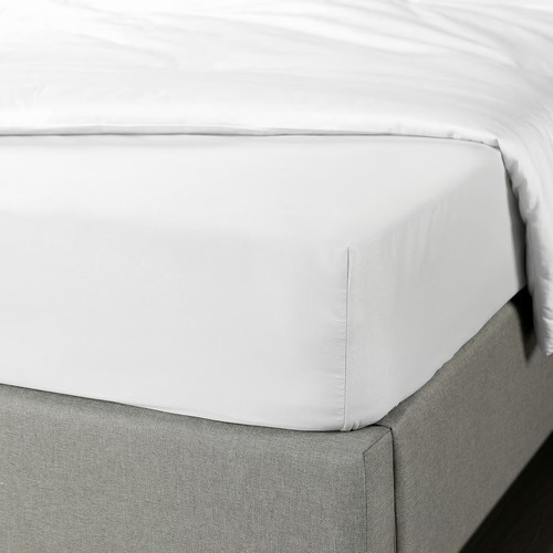 BRUKSVARA Fitted sheet, white, 140x200 cm