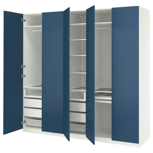 PAX / FYRUDDEN Wardrobe combination, white/blue, 250x60x236 cm