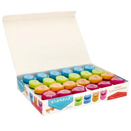 Starpak Double Plastic Pencil Sharpener Disc 24pcs, 4 Colours/2 Shapes