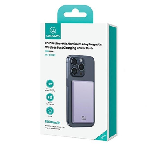 USAMS Induction Power Bank Powerbank 5000mAh MagSafe Fast 20W Fiolet