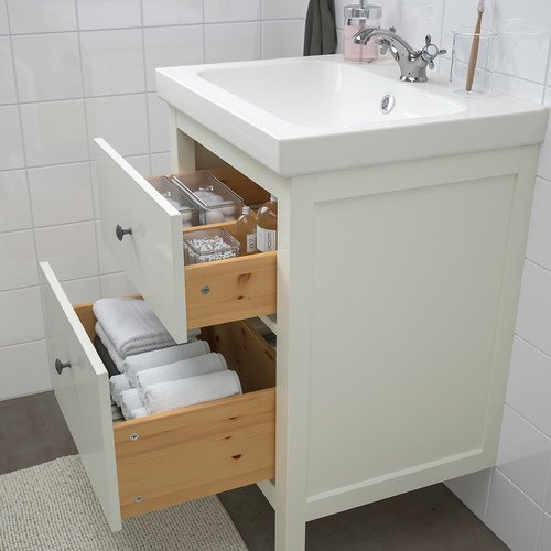 HEMNES / ODENSVIK Bathroom furniture, set of 4, white, Runskär tap, 63 cm