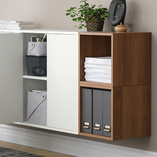 EKET Wall-mounted cabinet combination, white/walnut effect, 175x35x70 cm