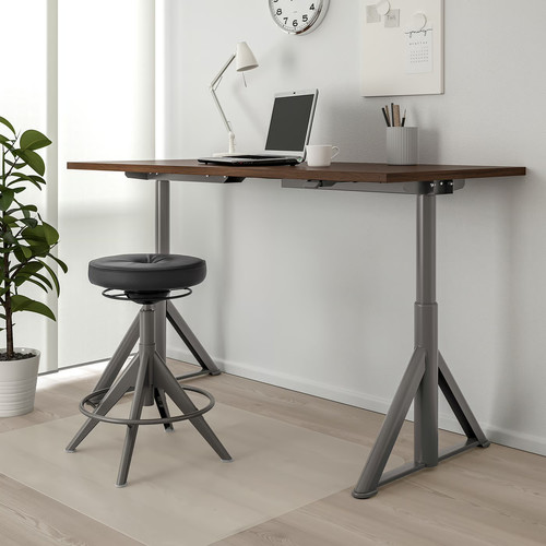 IDÅSEN Desk sit/stand, brown/dark grey, 160x80 cm