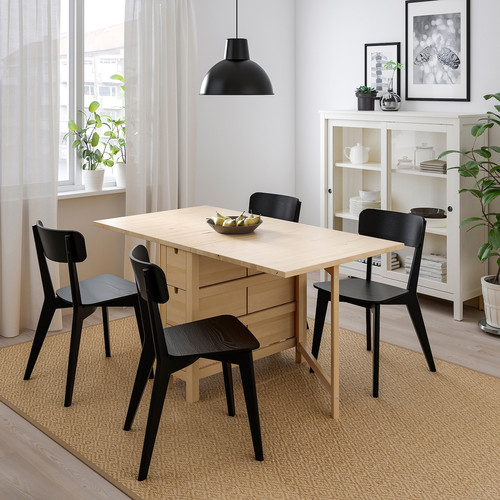 NORDEN / LISABO Table and 4 chairs, birch/black, 26/89/152 cm