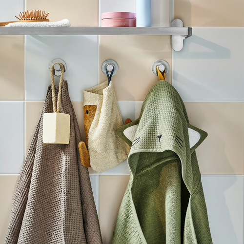 GULDVÄVARE Baby towel with hood, green, 60x125 cm