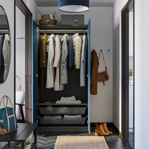 PAX / FYRUDDEN Wardrobe combination, dark grey/blue, 100x60x201 cm