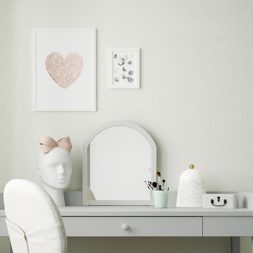 SMYGA Desk with mirror, light grey, 122x60 cm
