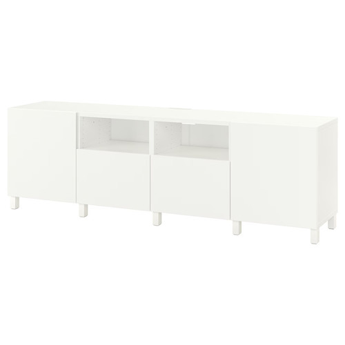 BESTÅ TV bench with doors and drawers, white/Lappviken/Stubbarp white, 240x42x74 cm