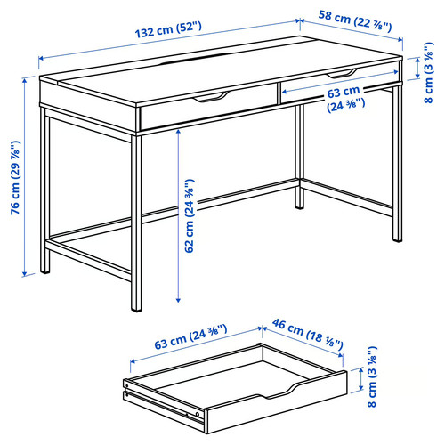 ALEX Desk, dark grey, 132x58 cm